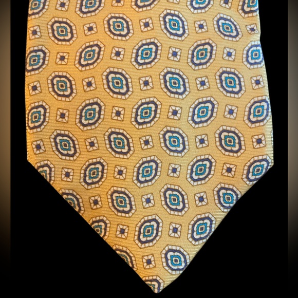 Brooks Brothers All Silk Yellow and Blue Geometric Tie - Picture 1 of 4